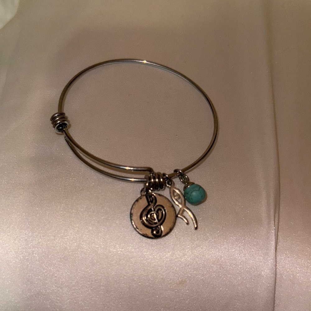 Silver Charm Bracelet with Turquoise Accent